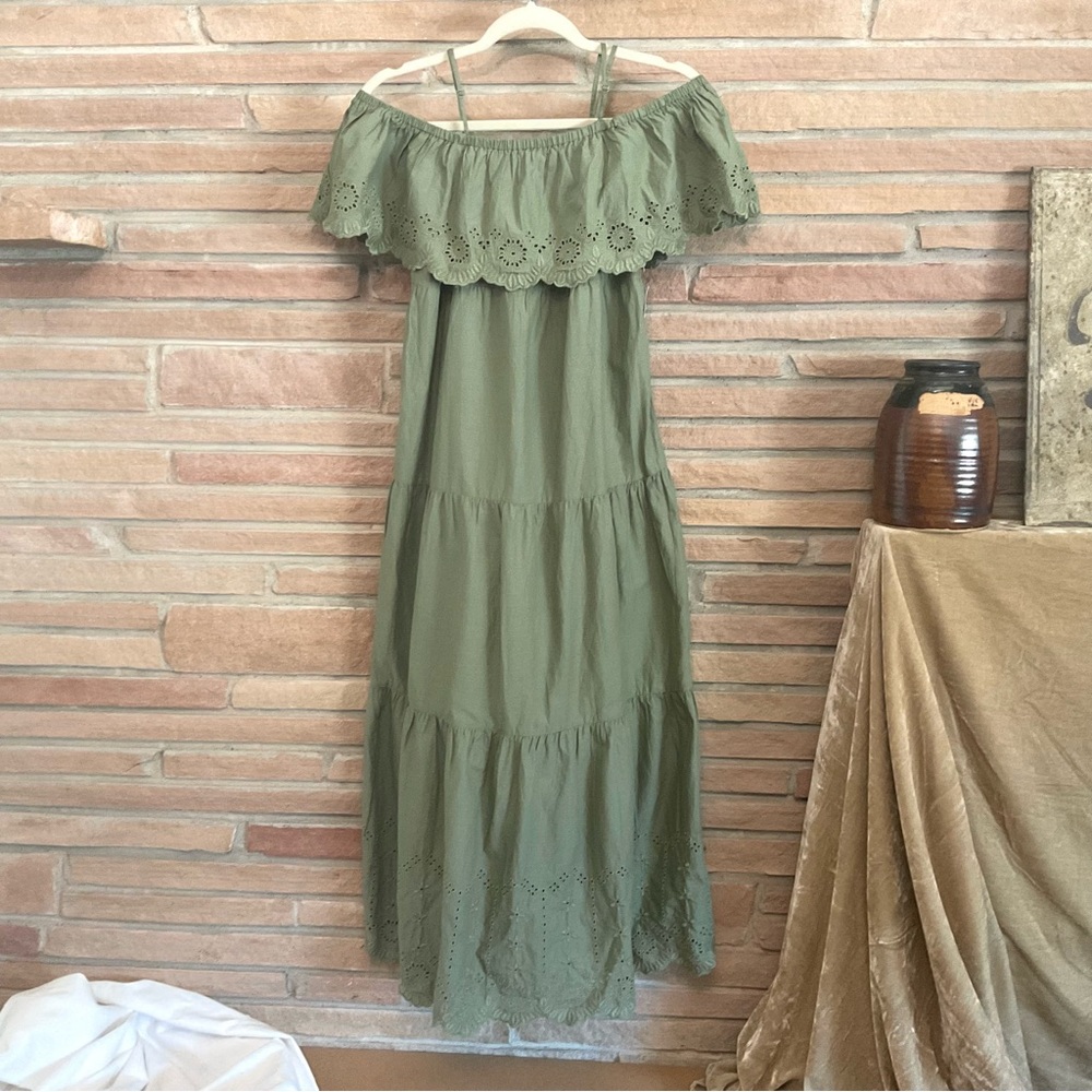 Green Cotton Maxi Dress Boho Cottagecore - Picture 5 of 12